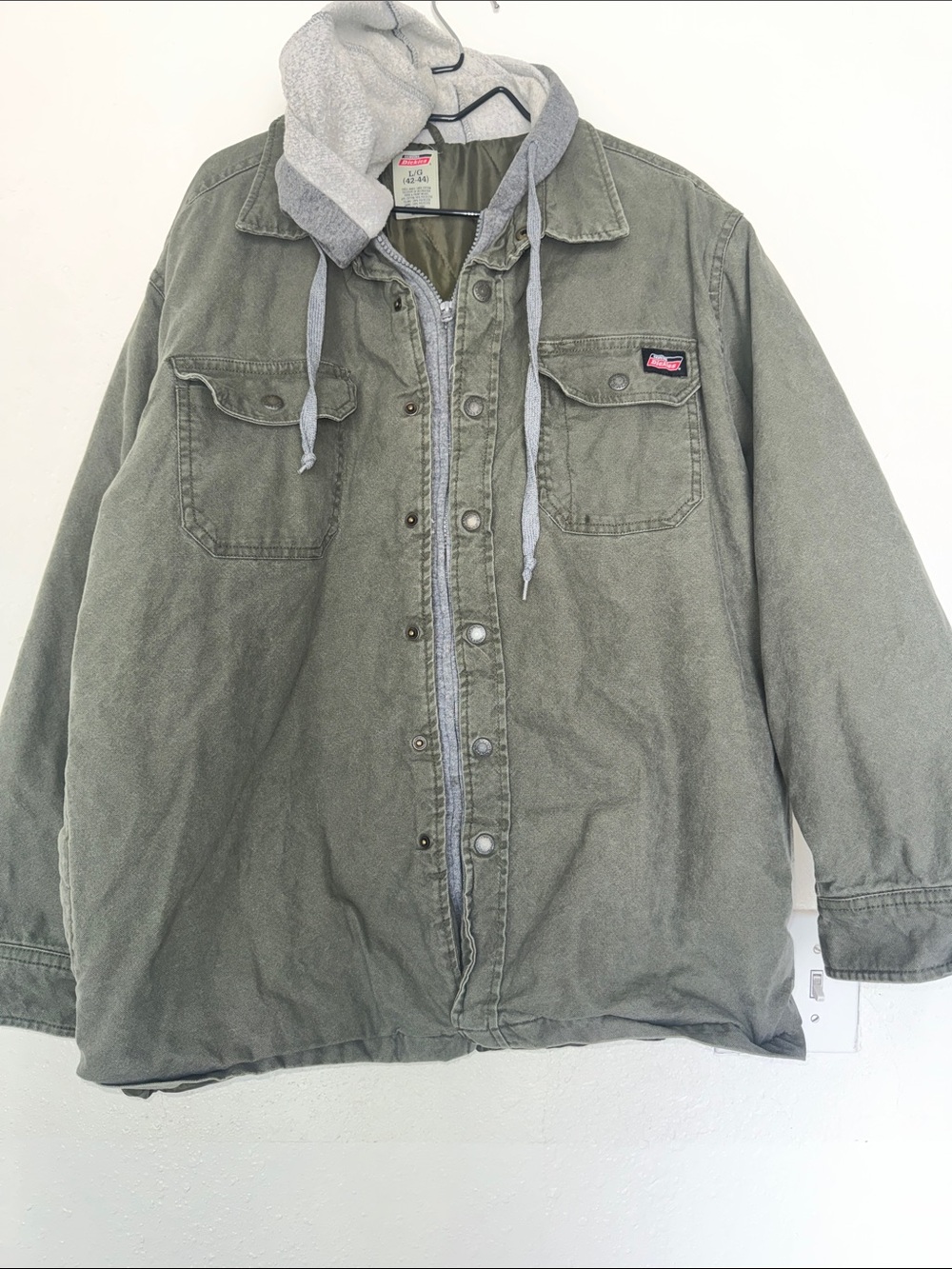 Dickies Olive Green Hooded Field Jacket with Gray Hood